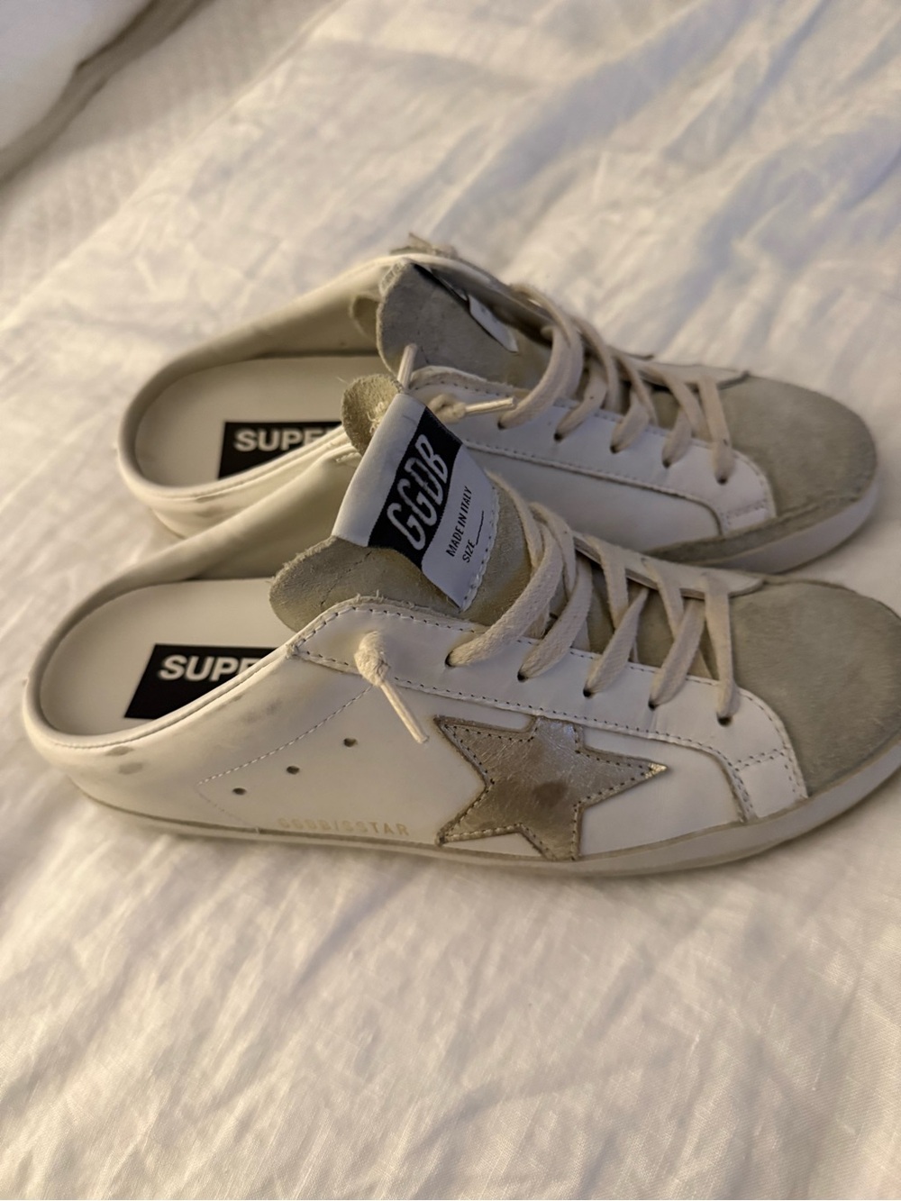 Golden Goose White Low-Top Sneakers with Beige Accents